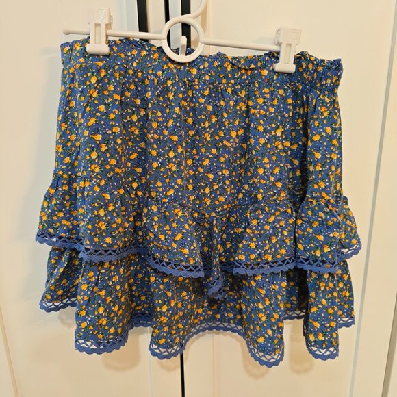 Tarse Skirt Sz Extra Large Floral Ruffle Layered Mini Rayon Boho Flower - Picture 5 of 9